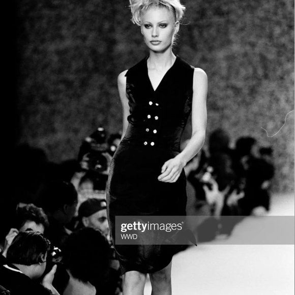 594. TODD OLDHAM Vintage Spring 1996 Runway Piece Black Sleeveless Collar Mini S - Picture 2 of 8